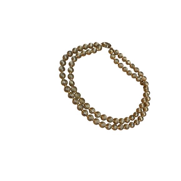 Midcentury Vintage Double Strand Beaded Golden Necklace Signed - Picture 4 of 5